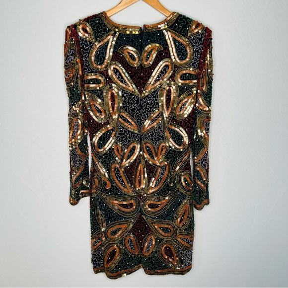 VINTAGE Grace Originals Silk Heavily Beaded & Sequined Formal Dress. Size Medium - Picture 4 of 15